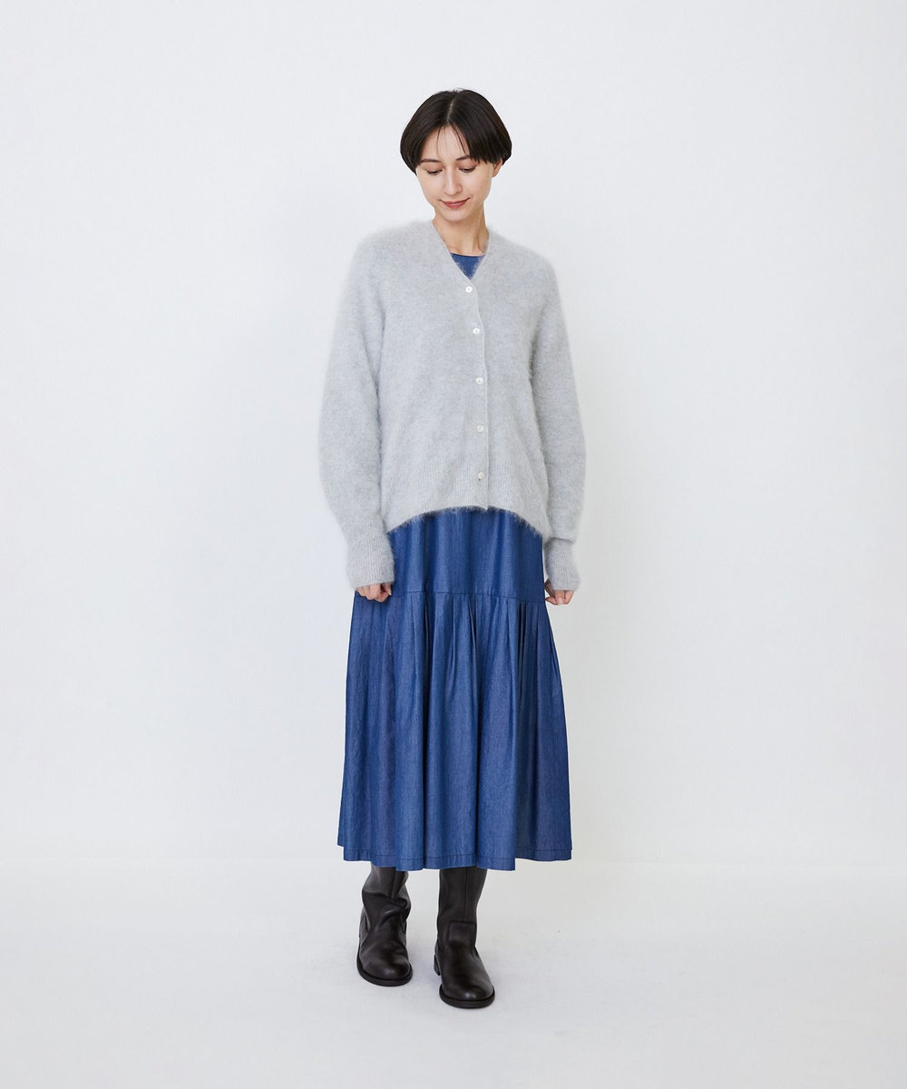 LOISIR カシミヤファー加工カーディガン グレー