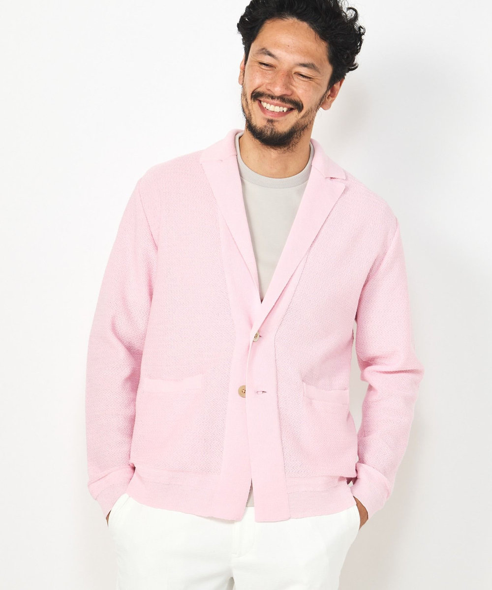 MEN'S BIGI ジャケットデザインニット ピンク