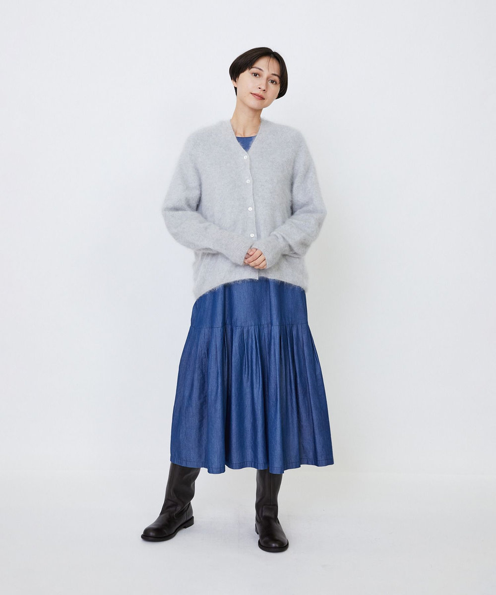 LOISIR カシミヤファー加工カーディガン グレー