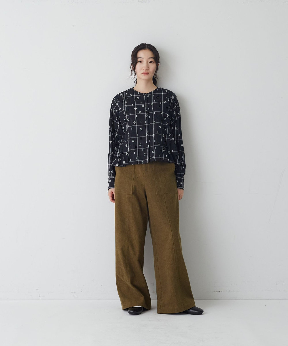 congés payés ADIEU TRISTESSE フロッキープリントチェックブラウス ブラック系その他