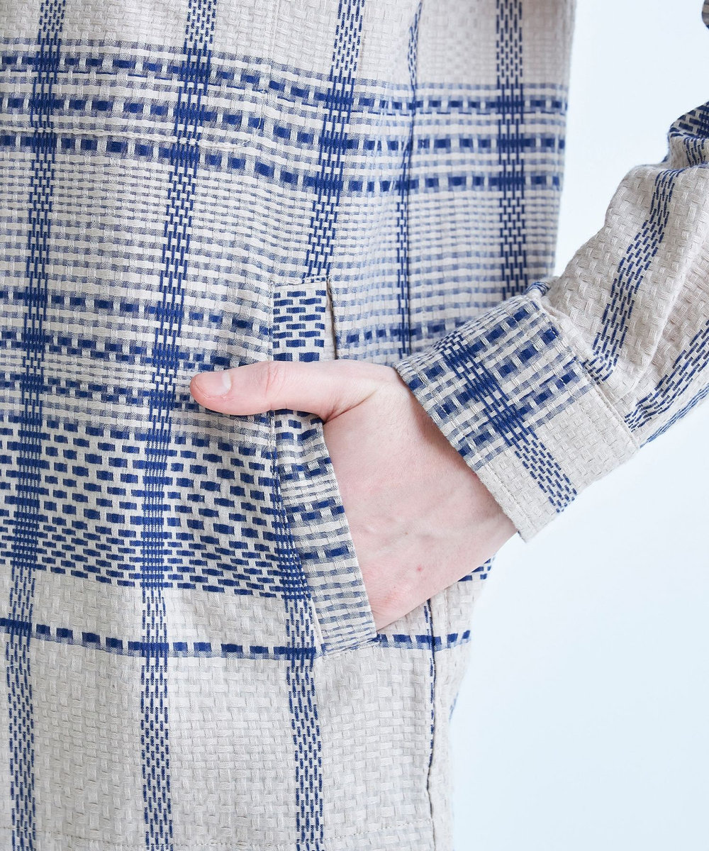 MEN'S BIGI ドビーチェックCPOシャツ ベージュ