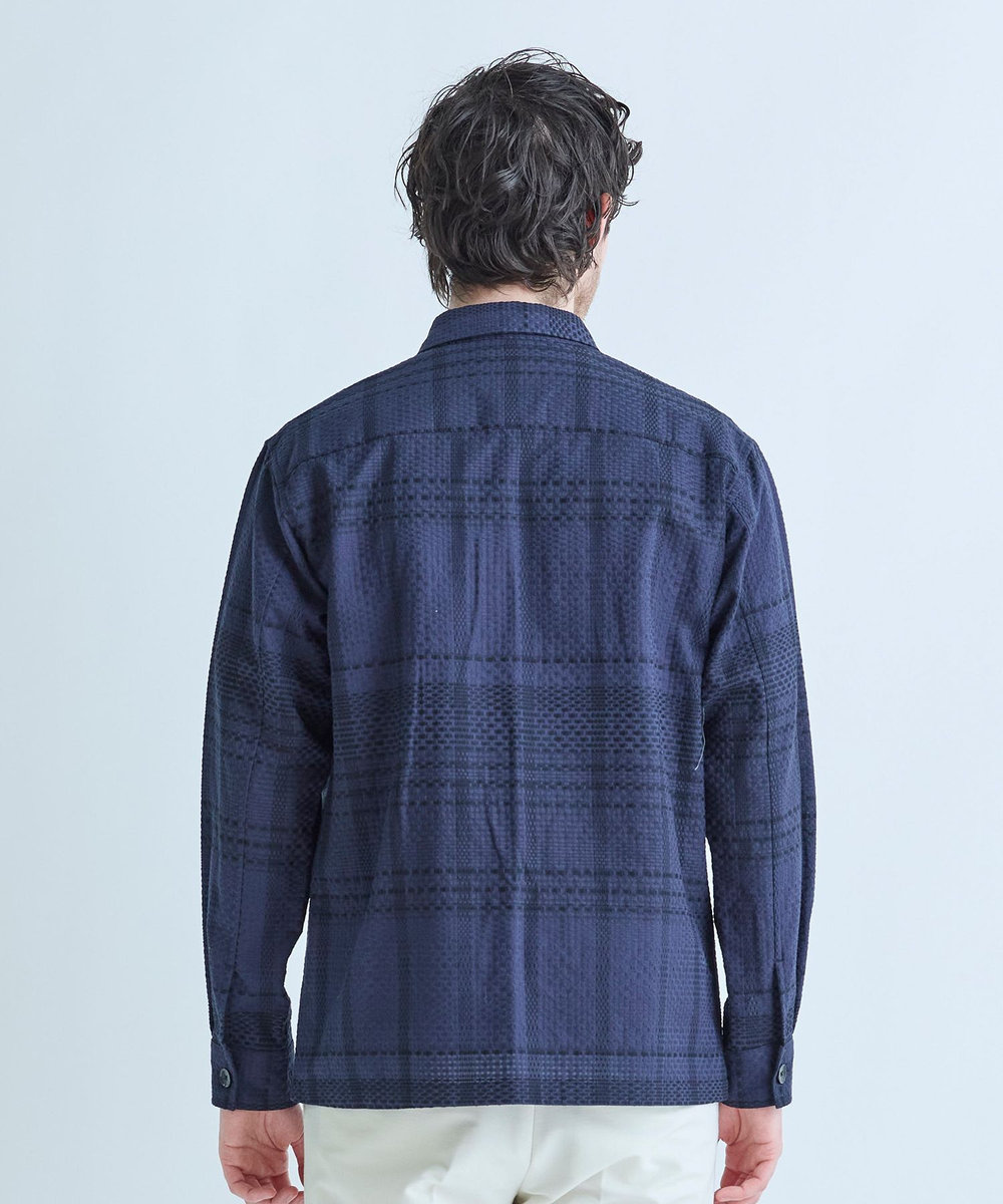 MEN'S BIGI ドビーチェックCPOシャツ ネイビー