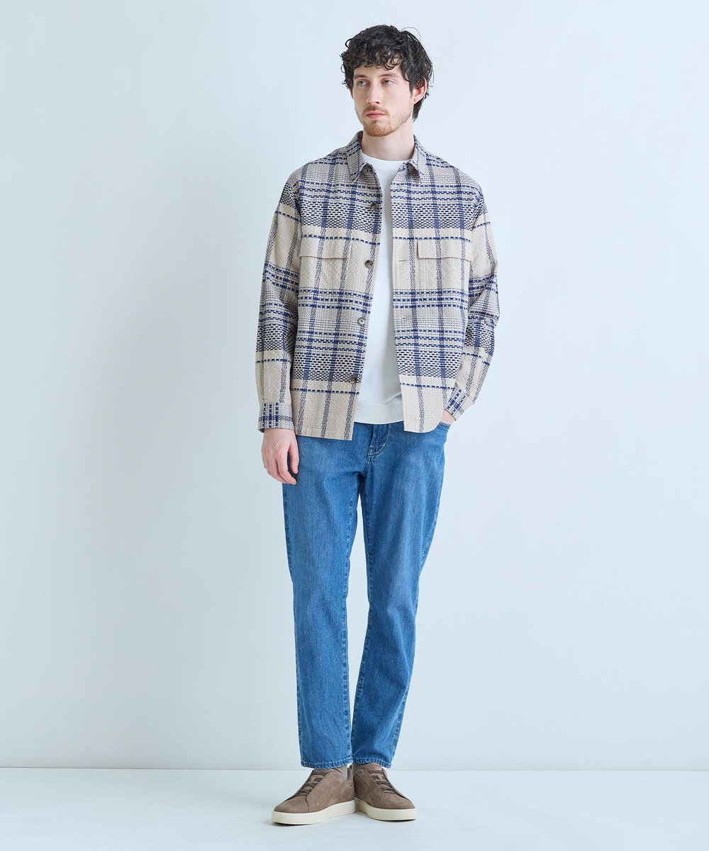MEN'S BIGI ドビーチェックCPOシャツ ベージュ