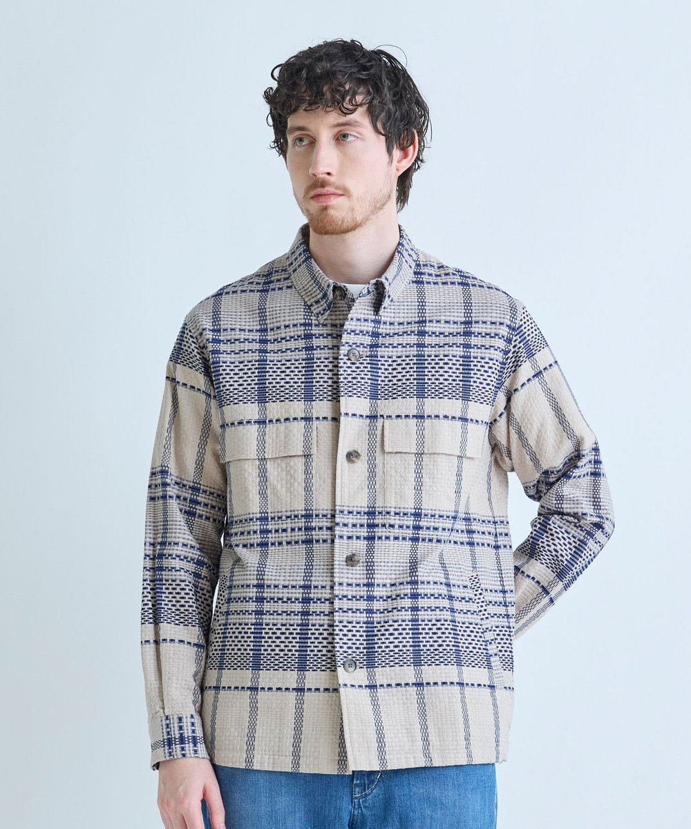 MEN'S BIGI ドビーチェックCPOシャツ ベージュ