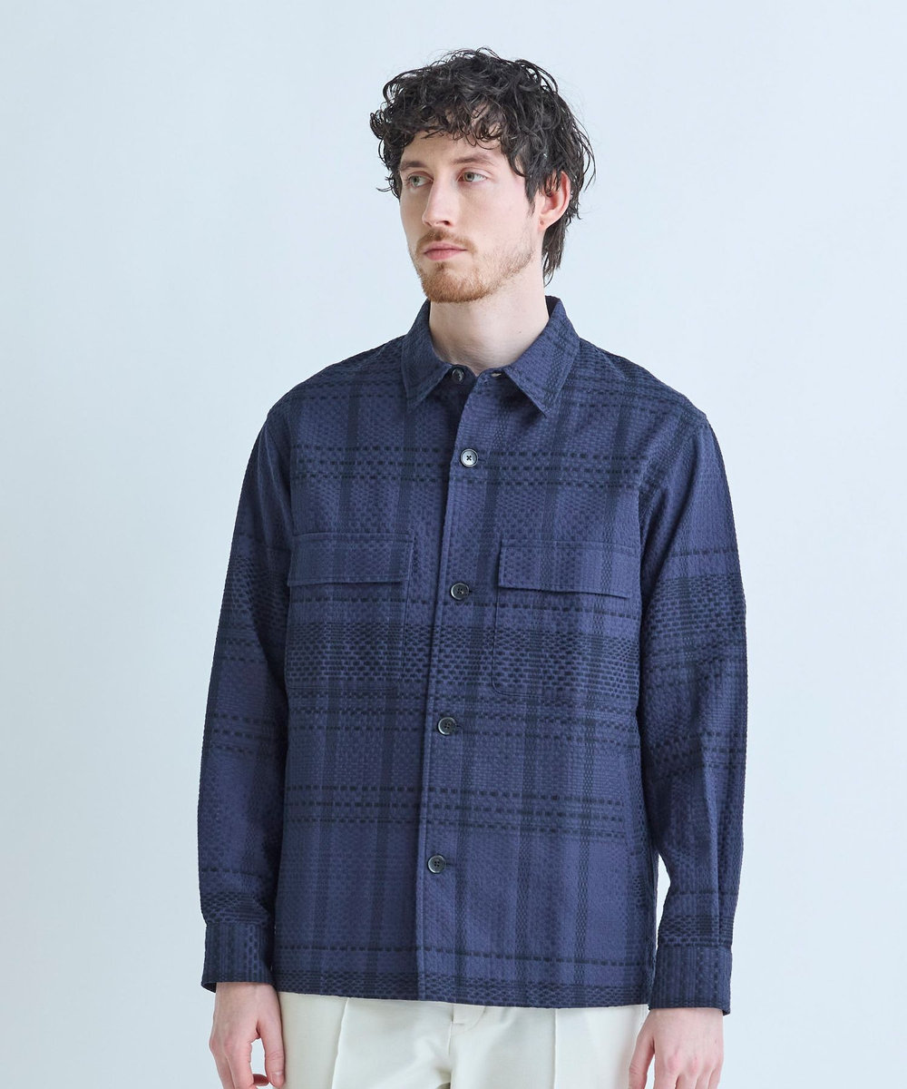 MEN'S BIGI ドビーチェックCPOシャツ ネイビー