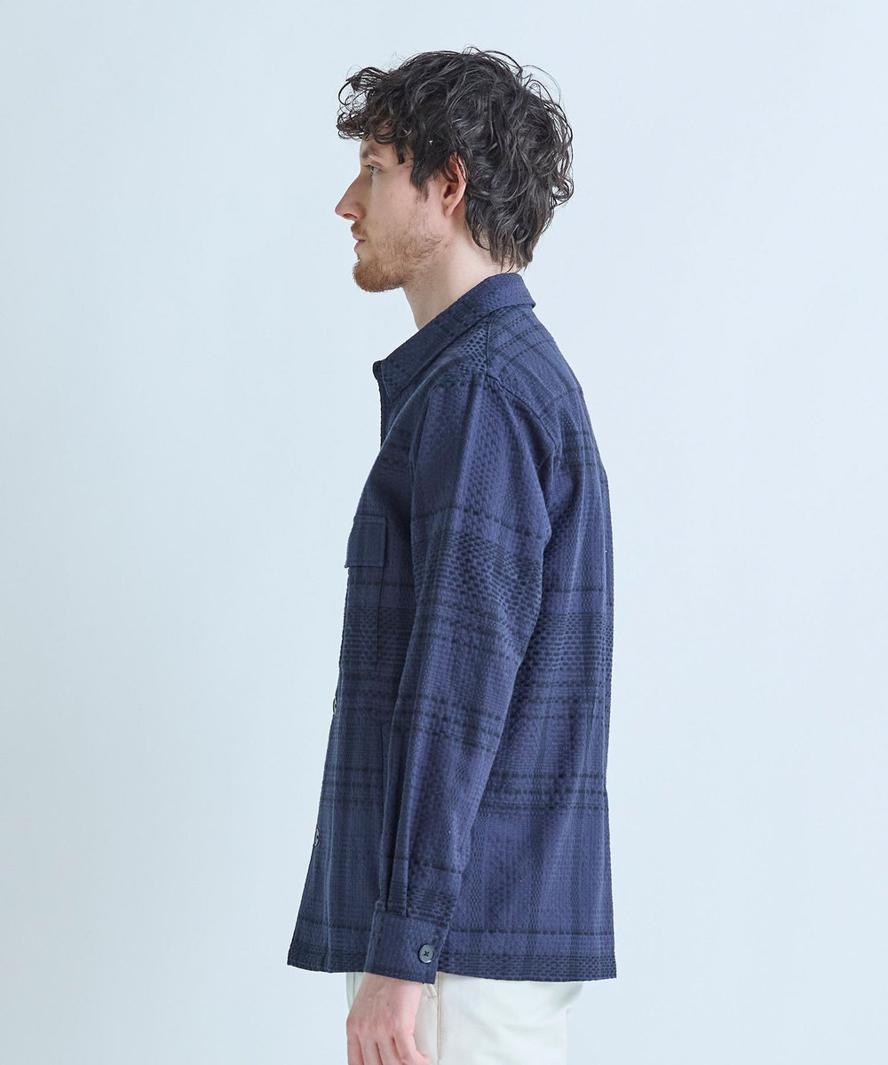 MEN'S BIGI ドビーチェックCPOシャツ ネイビー