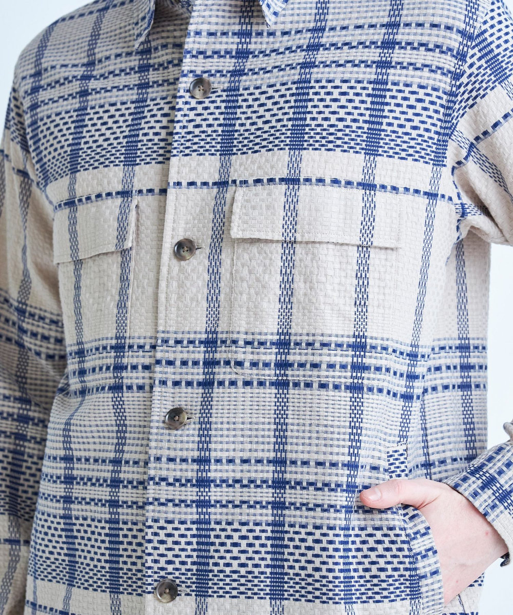MEN'S BIGI ドビーチェックCPOシャツ ベージュ