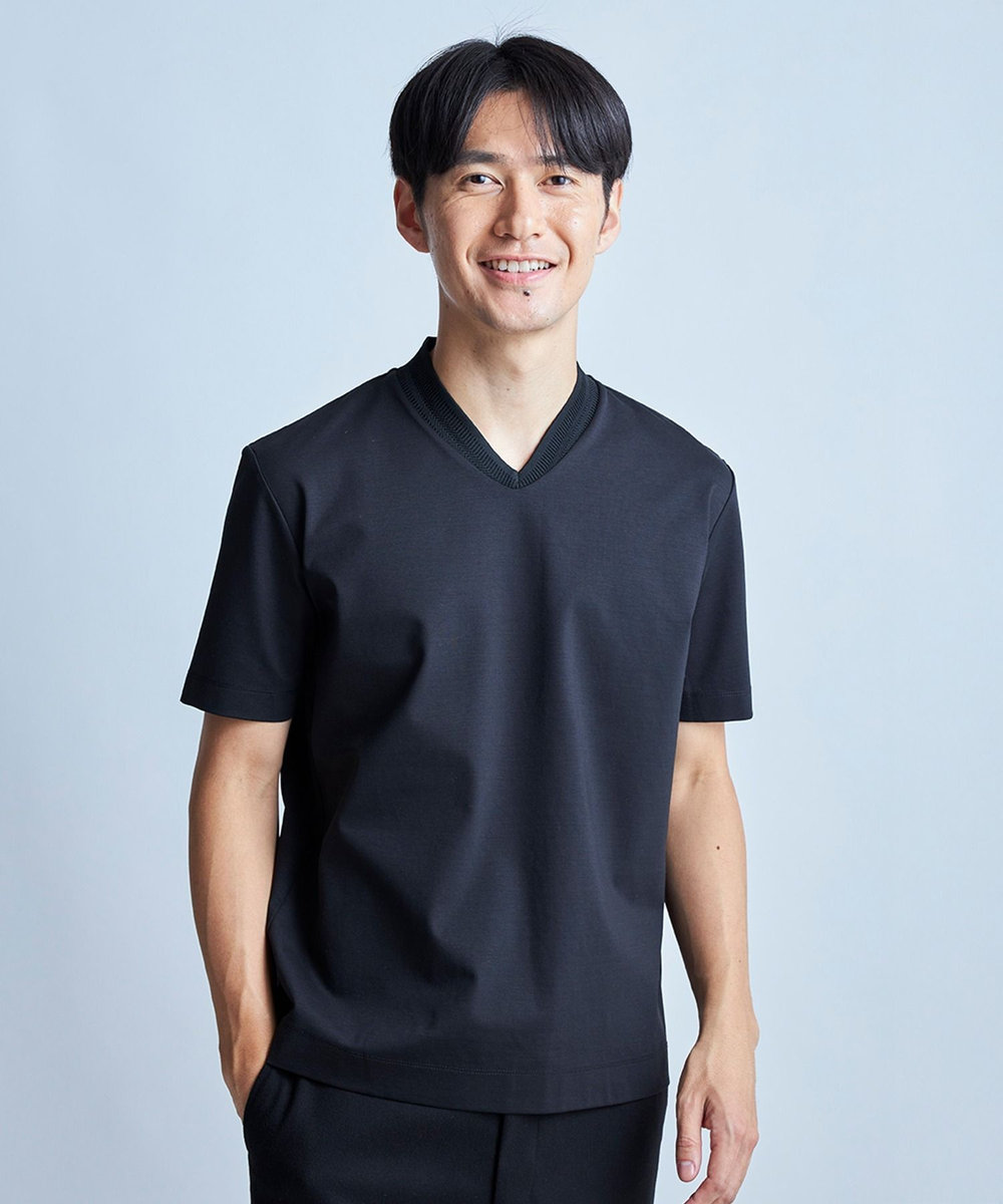 UNION STATION VネックテイラーTシャツ〈ストレッチ・マシンウォッシャブル・防臭・接触冷感〉	 ブラック