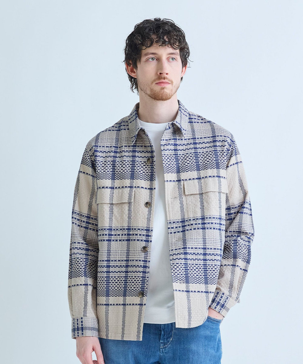 MEN'S BIGI ドビーチェックCPOシャツ ベージュ