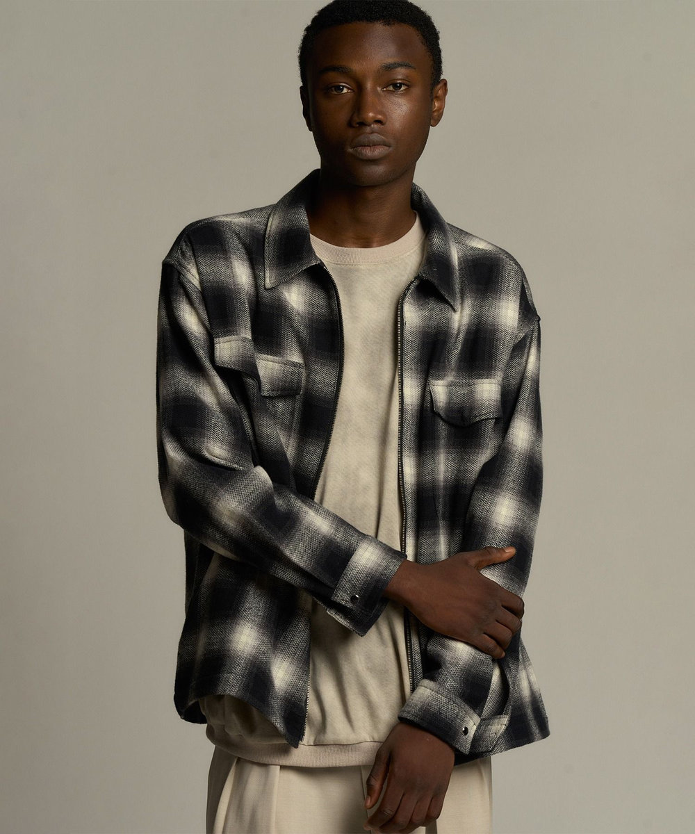 MEN'S BIGI オンブレーチェックシャツブルゾン ブラック系その他