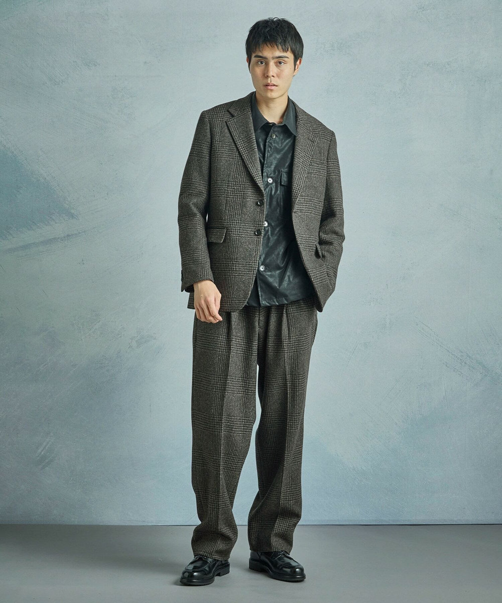 MEN'S BIGI フェイクレザーCPOシャツ ブラック