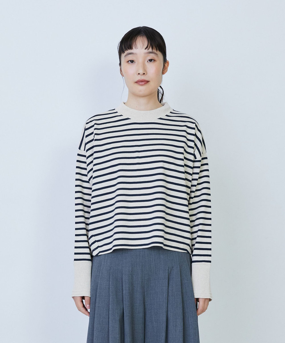 LOISIR 綿麻天竺モックネックショートプルオーバー ブルー系その他