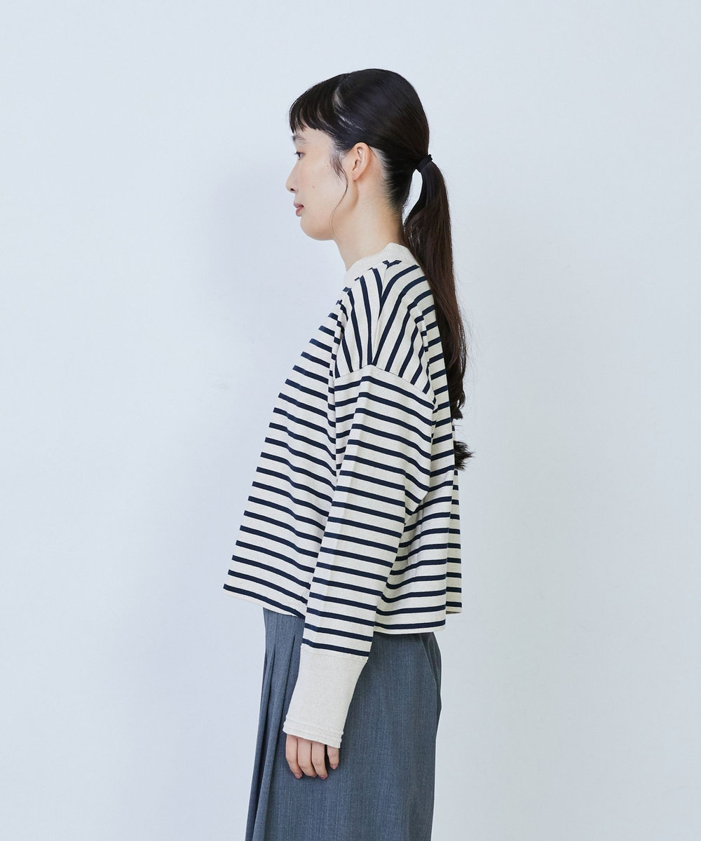 LOISIR 綿麻天竺モックネックショートプルオーバー ブルー系その他