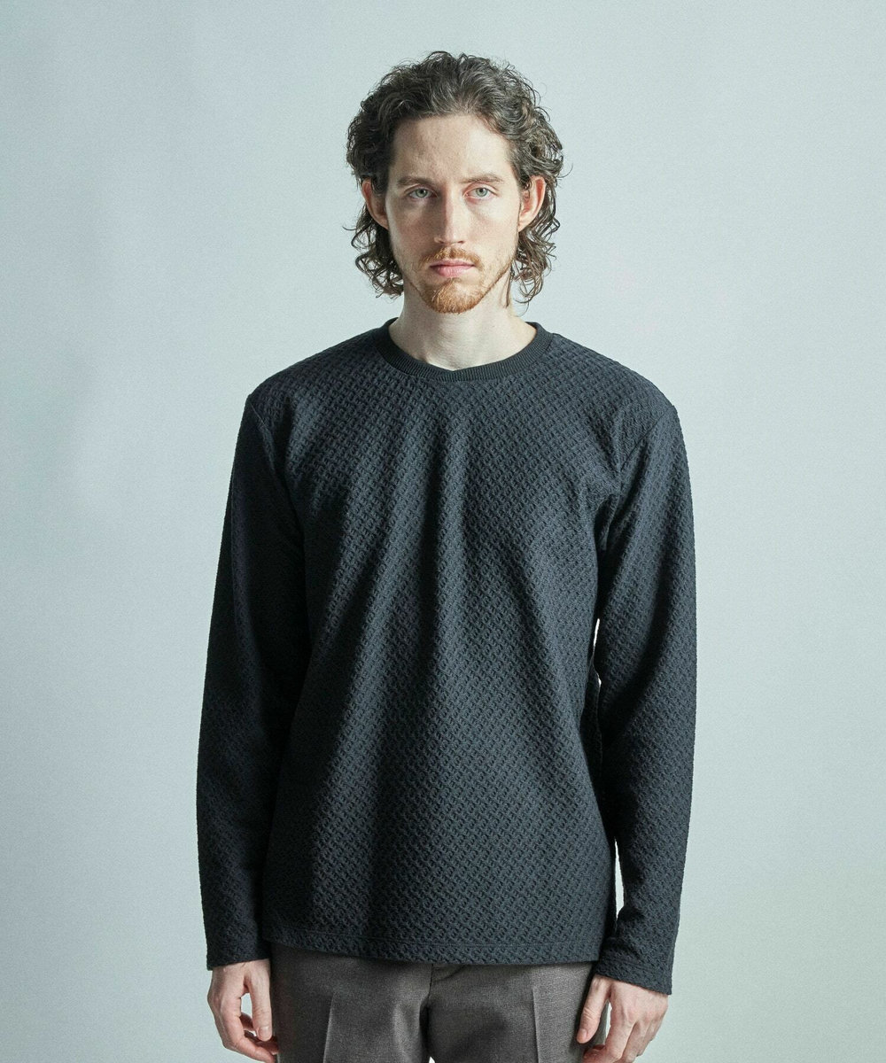 MEN'S BIGI シャーリングジャカードロングスリーブTシャツ ブラック