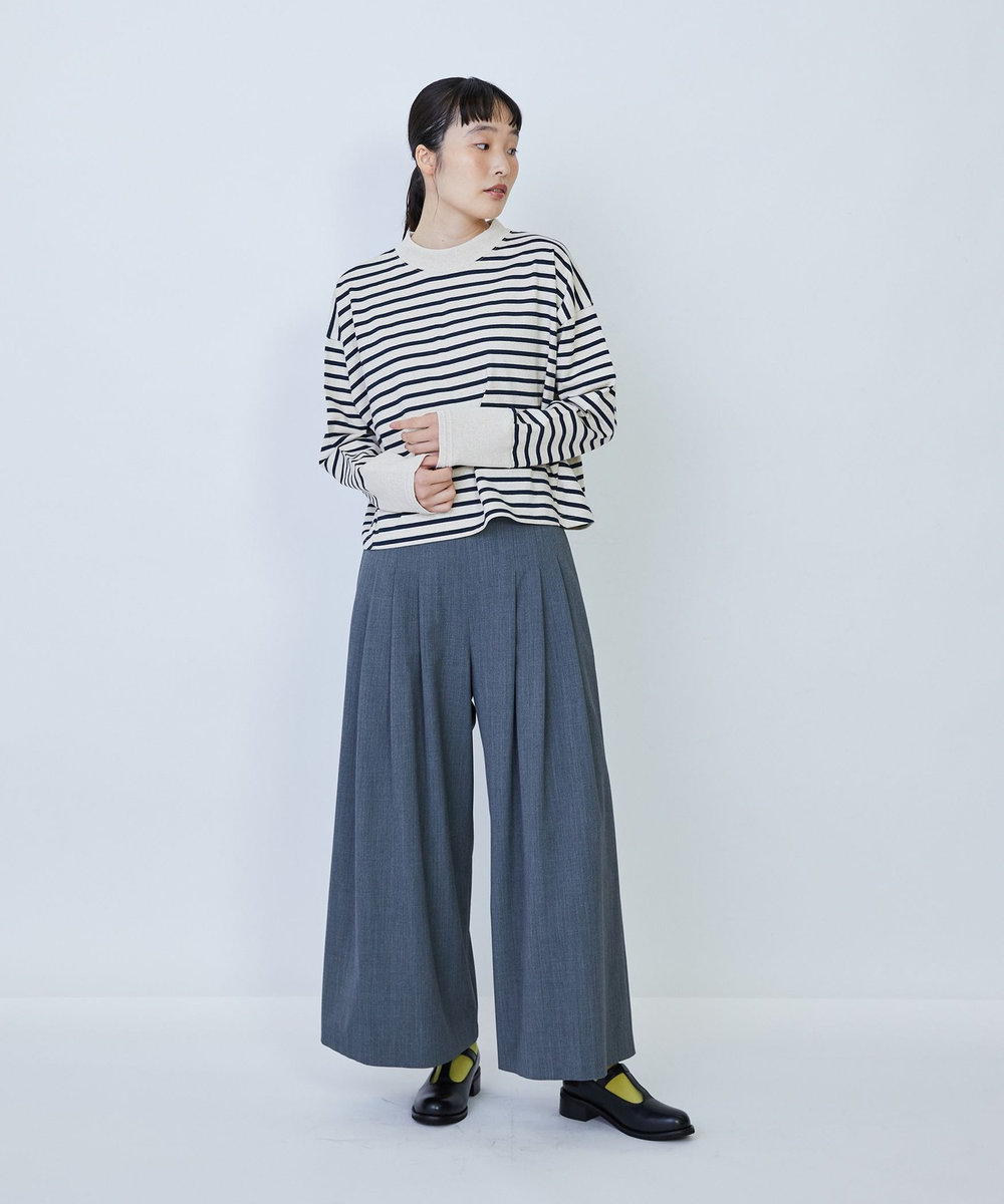 LOISIR 綿麻天竺モックネックショートプルオーバー ブルー系その他