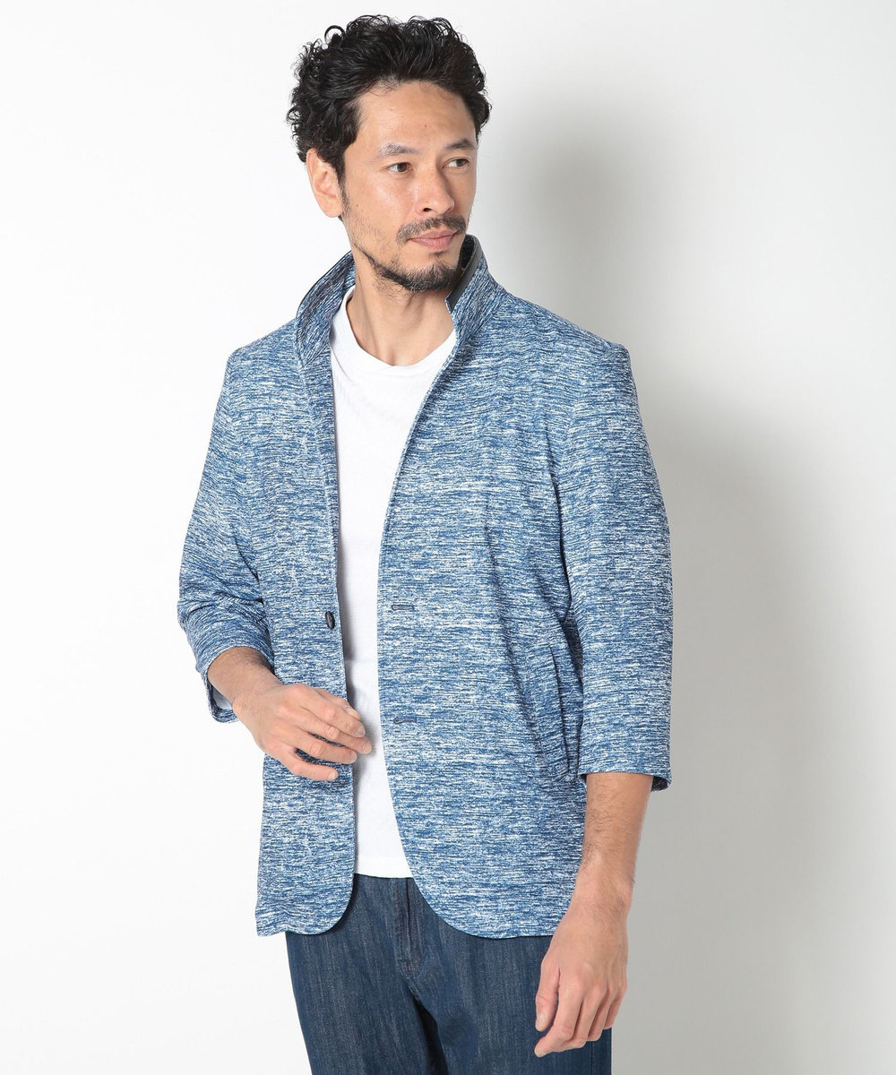 MEN'S BIGI 接触冷感スタンドカラー7分ジャケット ネイビー