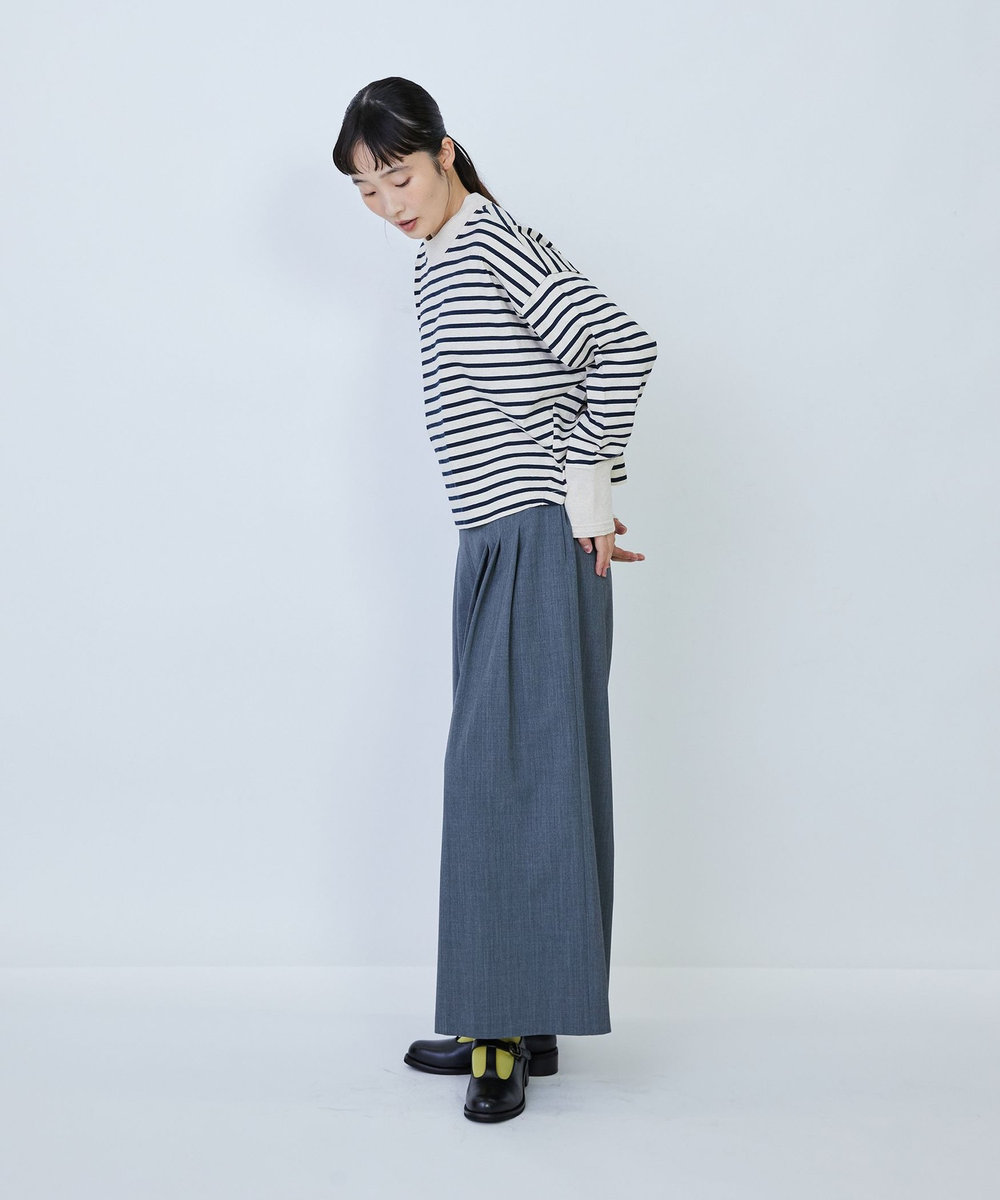 LOISIR 綿麻天竺モックネックショートプルオーバー ブルー系その他