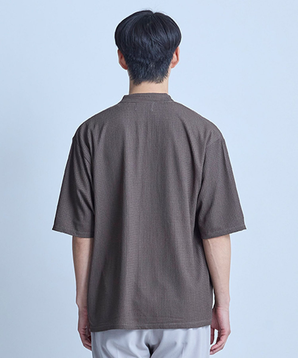 UNION STATION 【WEB限定】シア―5分袖ボタンレスカーディガン＜ストレッチ・ハンドウォッシャブル・接触冷感・通気性＞ ブラウン