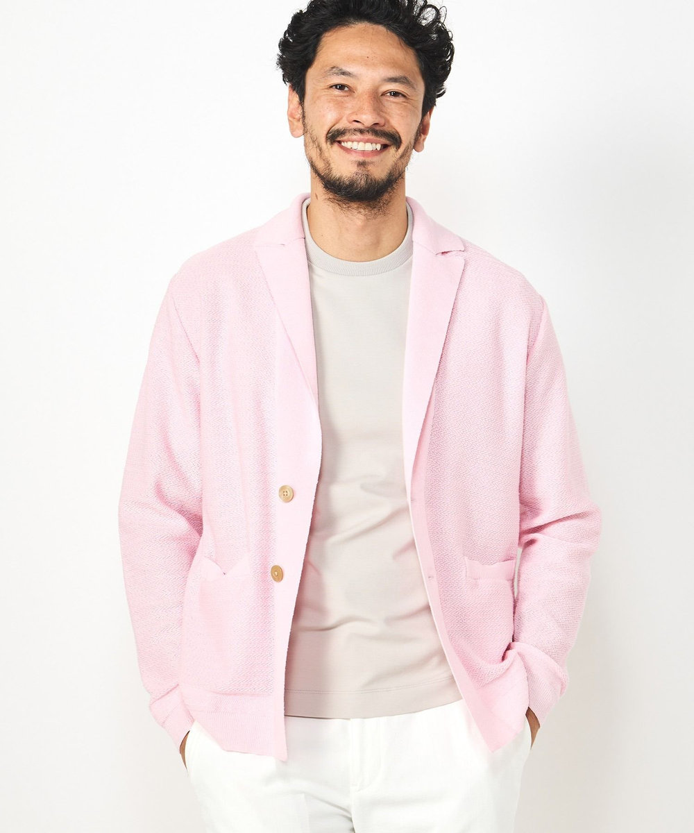 MEN'S BIGI ジャケットデザインニット ピンク