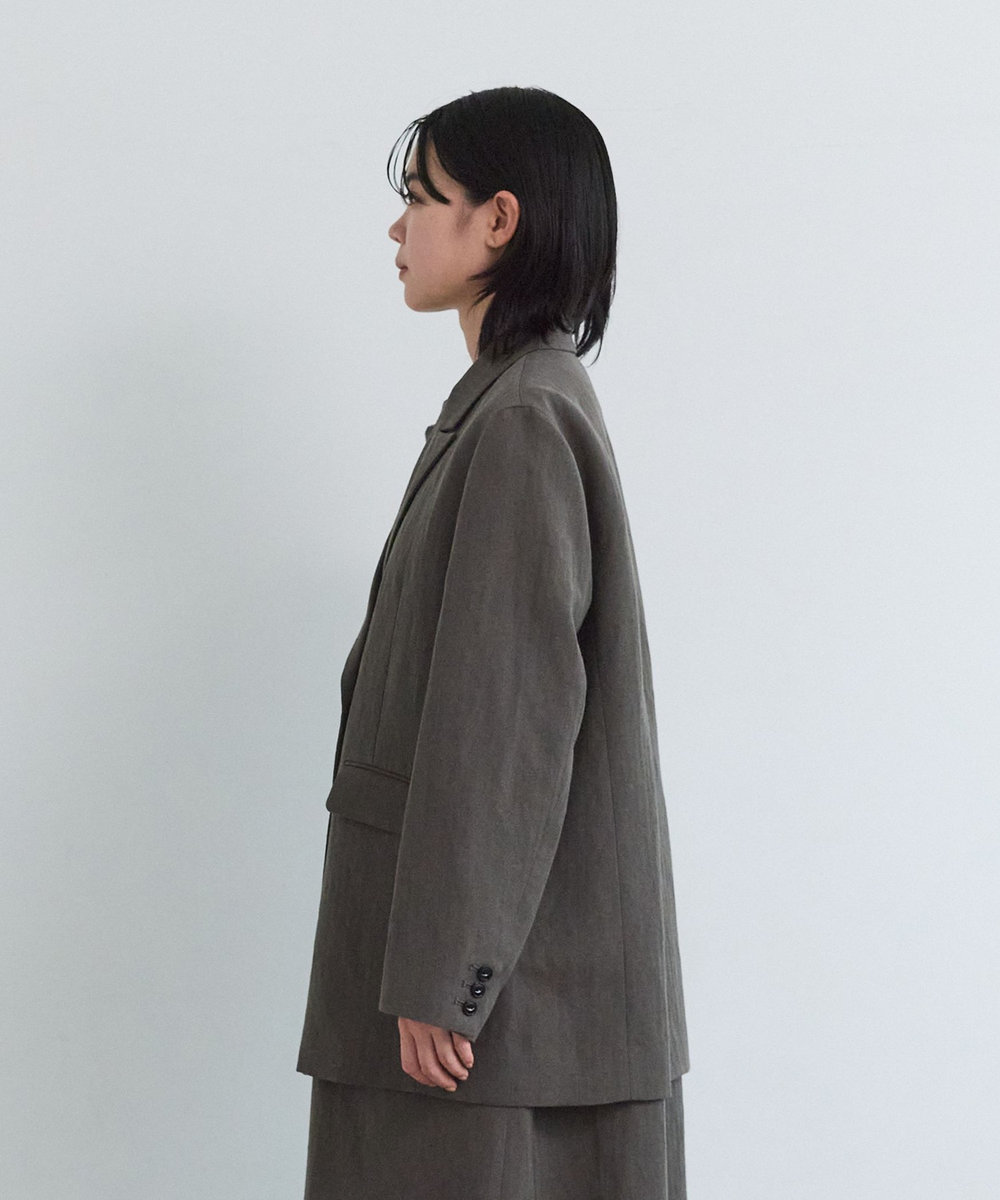 LOISIR ウールリネンヘリンボーンダブルブレストジャケット キャメル