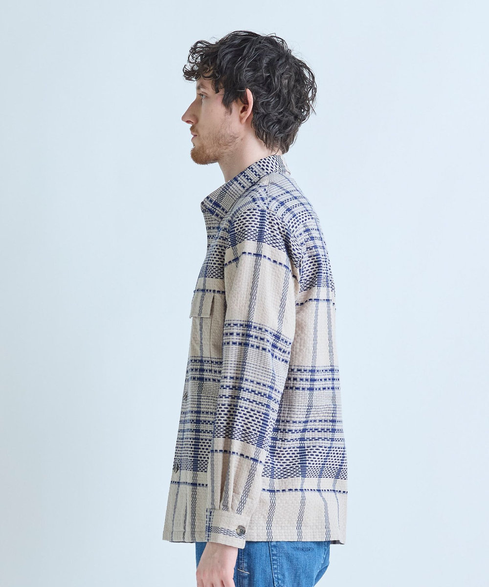 MEN'S BIGI ドビーチェックCPOシャツ ベージュ