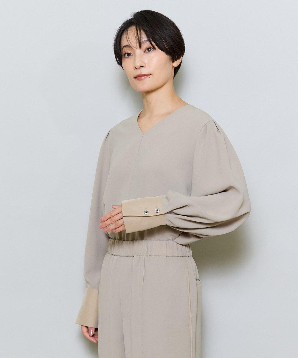 MOGA 強撚2WAY Vネックブラウス ベージュ
