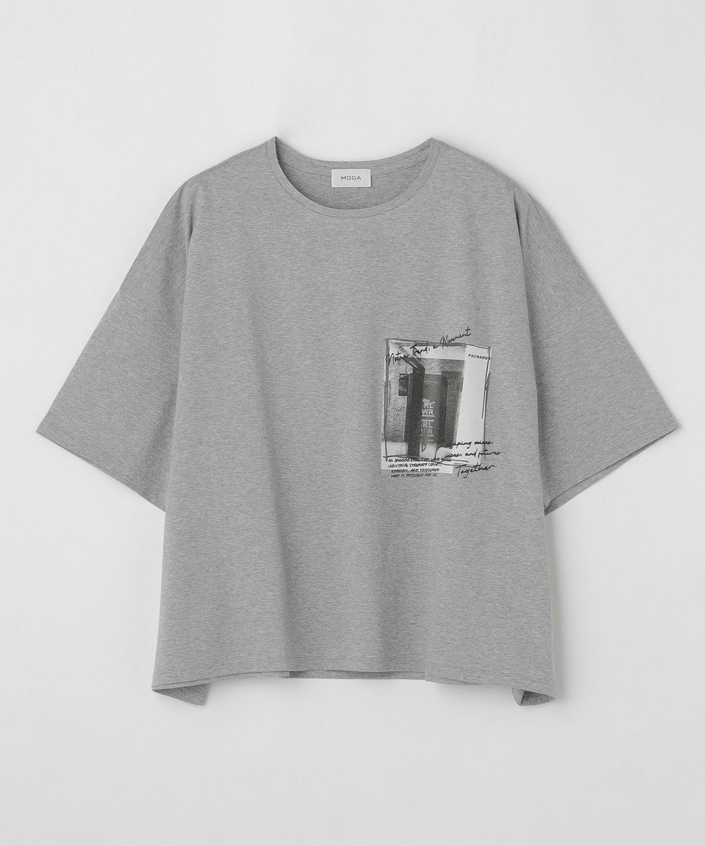 MOGA Lサイズ（大きいサイズ） 【大きいサイズ】ハイゲージ天竺フォトプリントTシャツ トップグレー