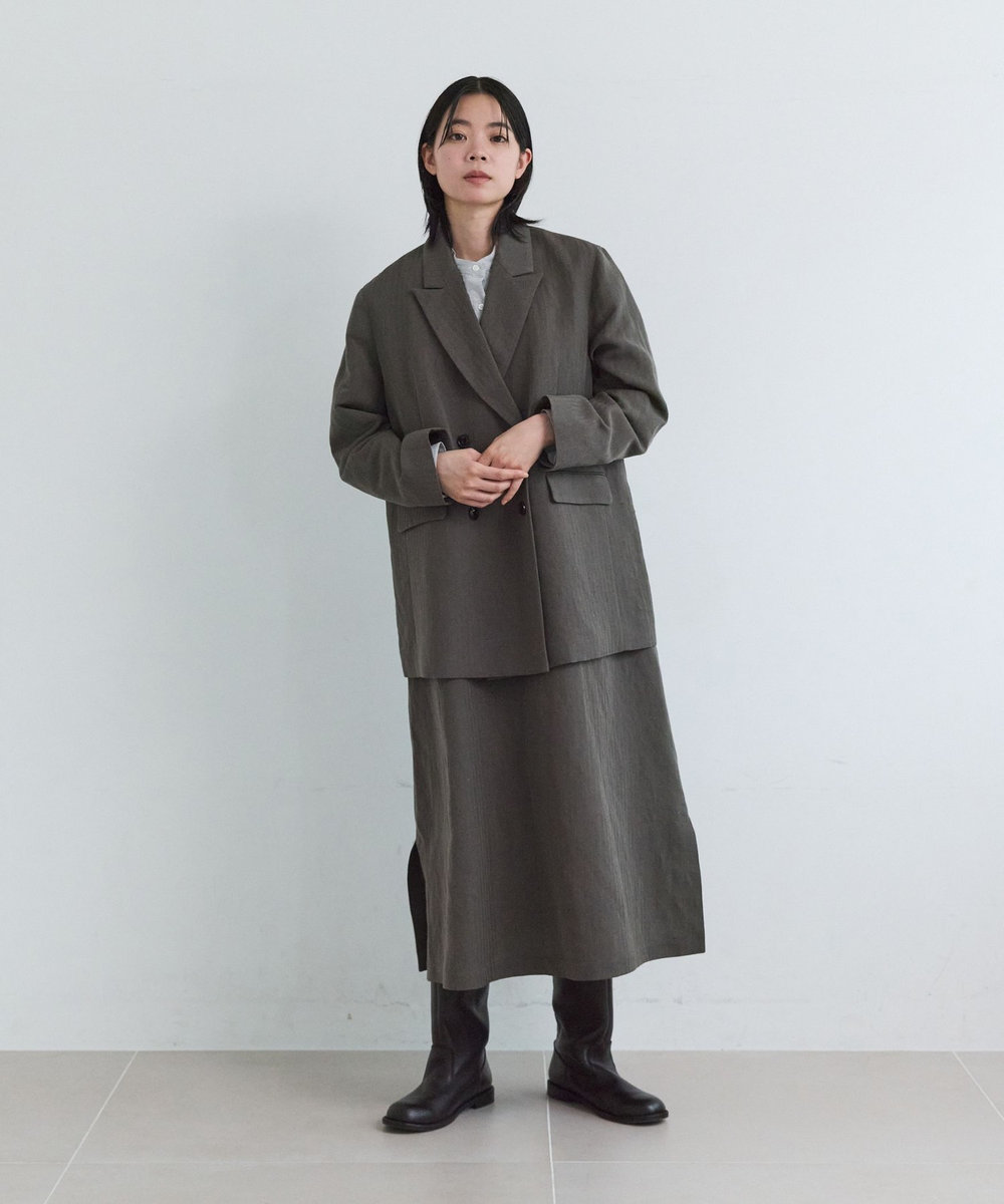 LOISIR ウールリネンヘリンボーンダブルブレストジャケット キャメル