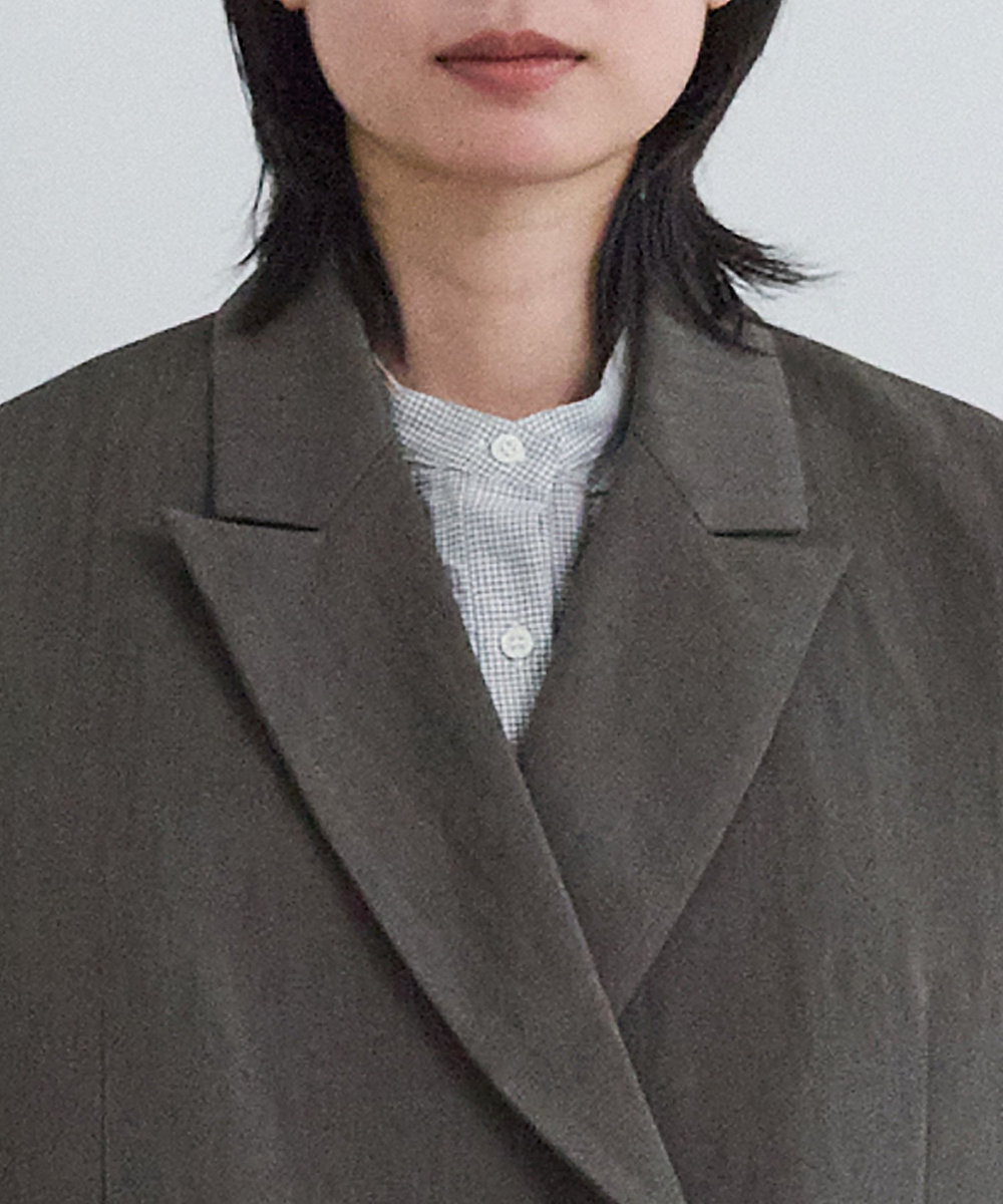LOISIR ウールリネンヘリンボーンダブルブレストジャケット キャメル