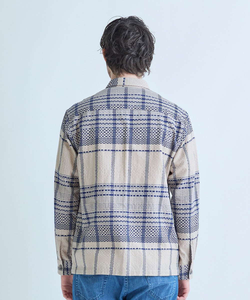 MEN'S BIGI ドビーチェックCPOシャツ ベージュ