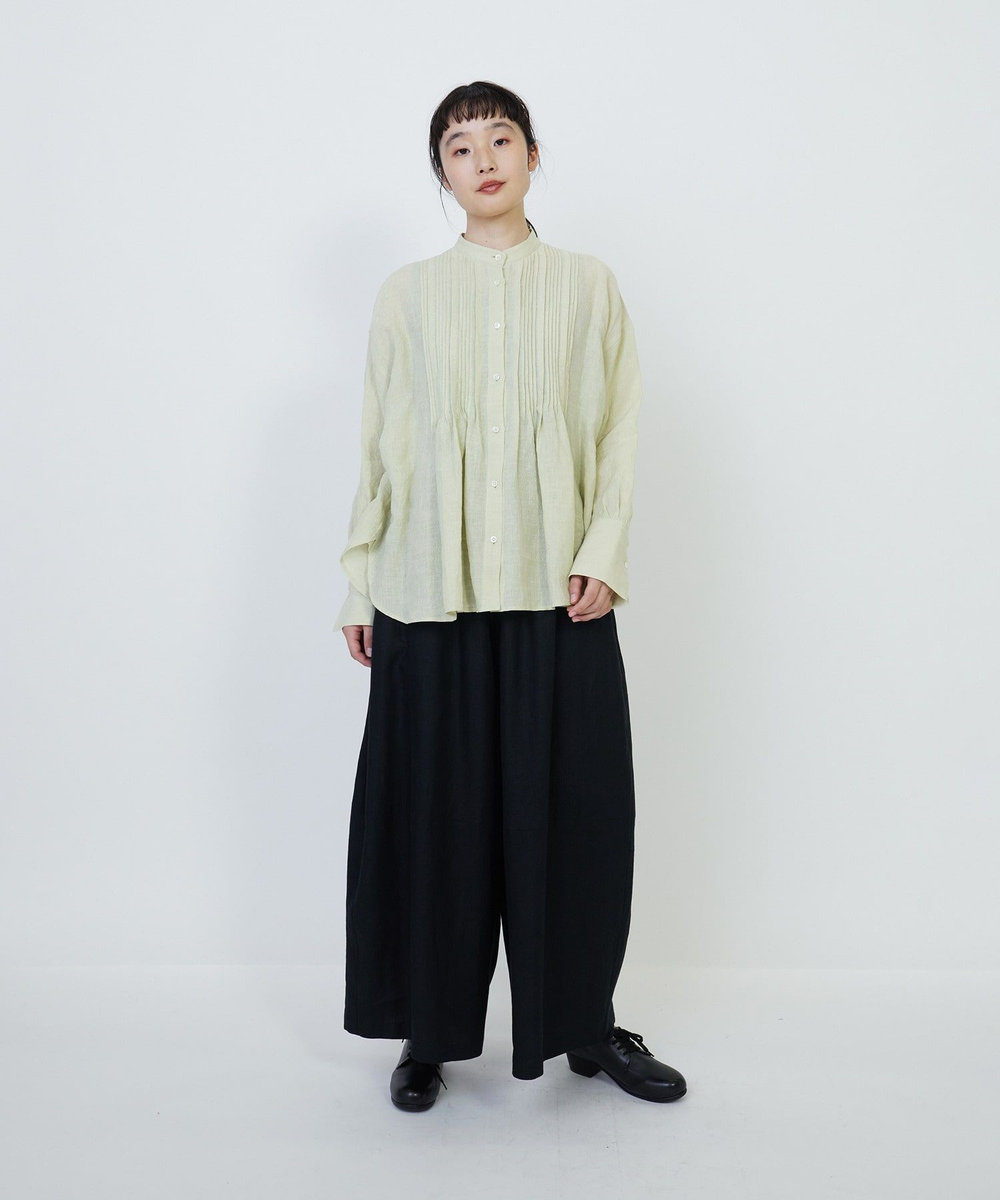 LOISIR グランジリネンランダムタックブラウス ライム