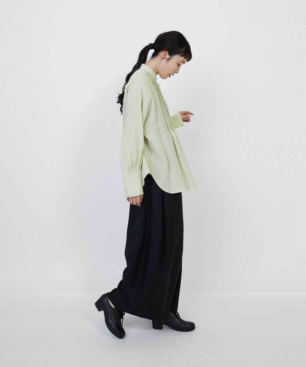 LOISIR グランジリネンランダムタックブラウス ライム