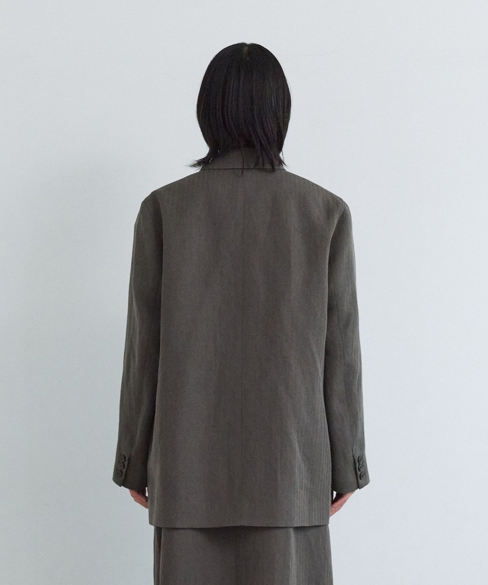 LOISIR ウールリネンヘリンボーンダブルブレストジャケット キャメル