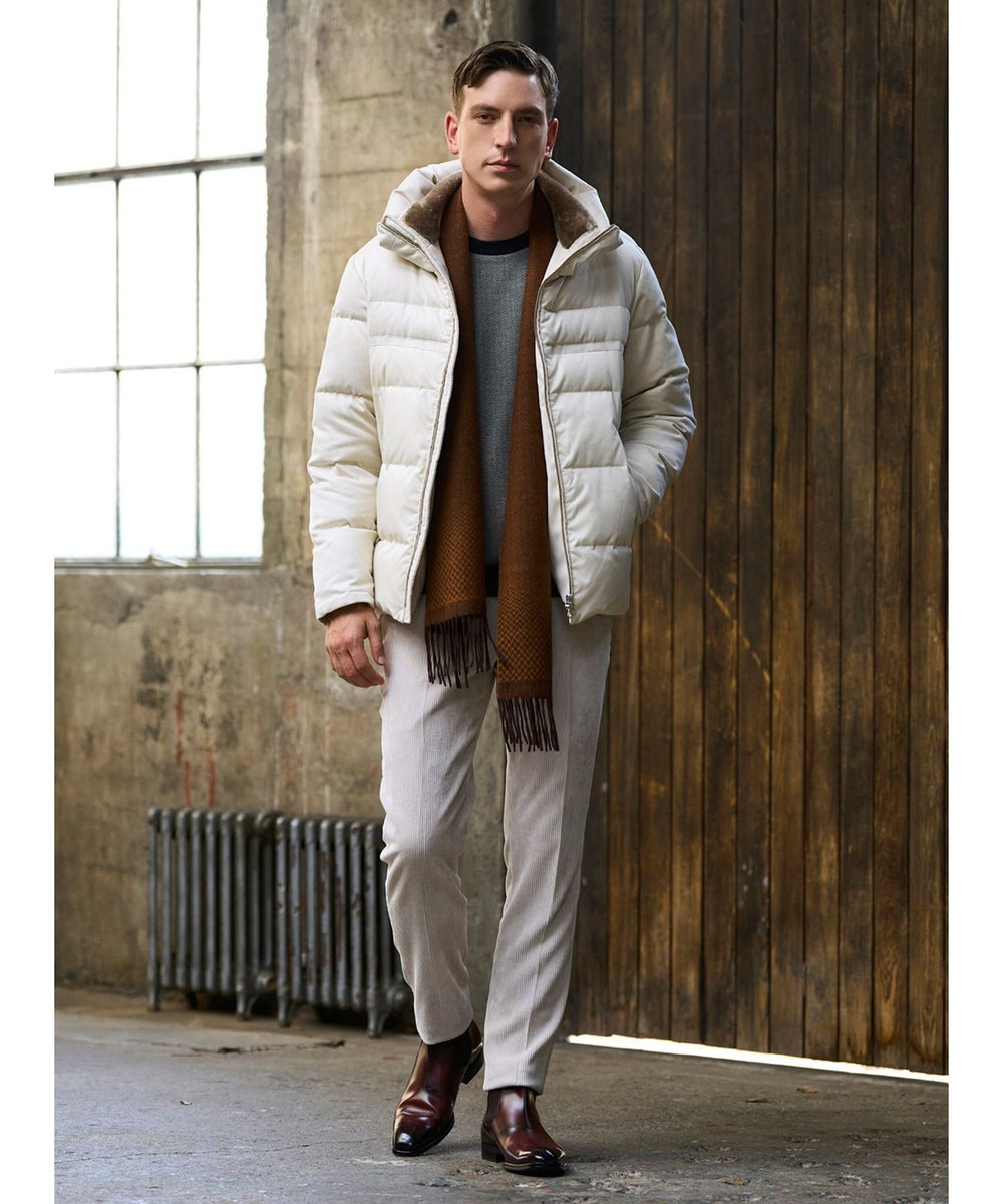 MEN'S BIGI サイドゴアリアルレザーショートブーツ ボルドー