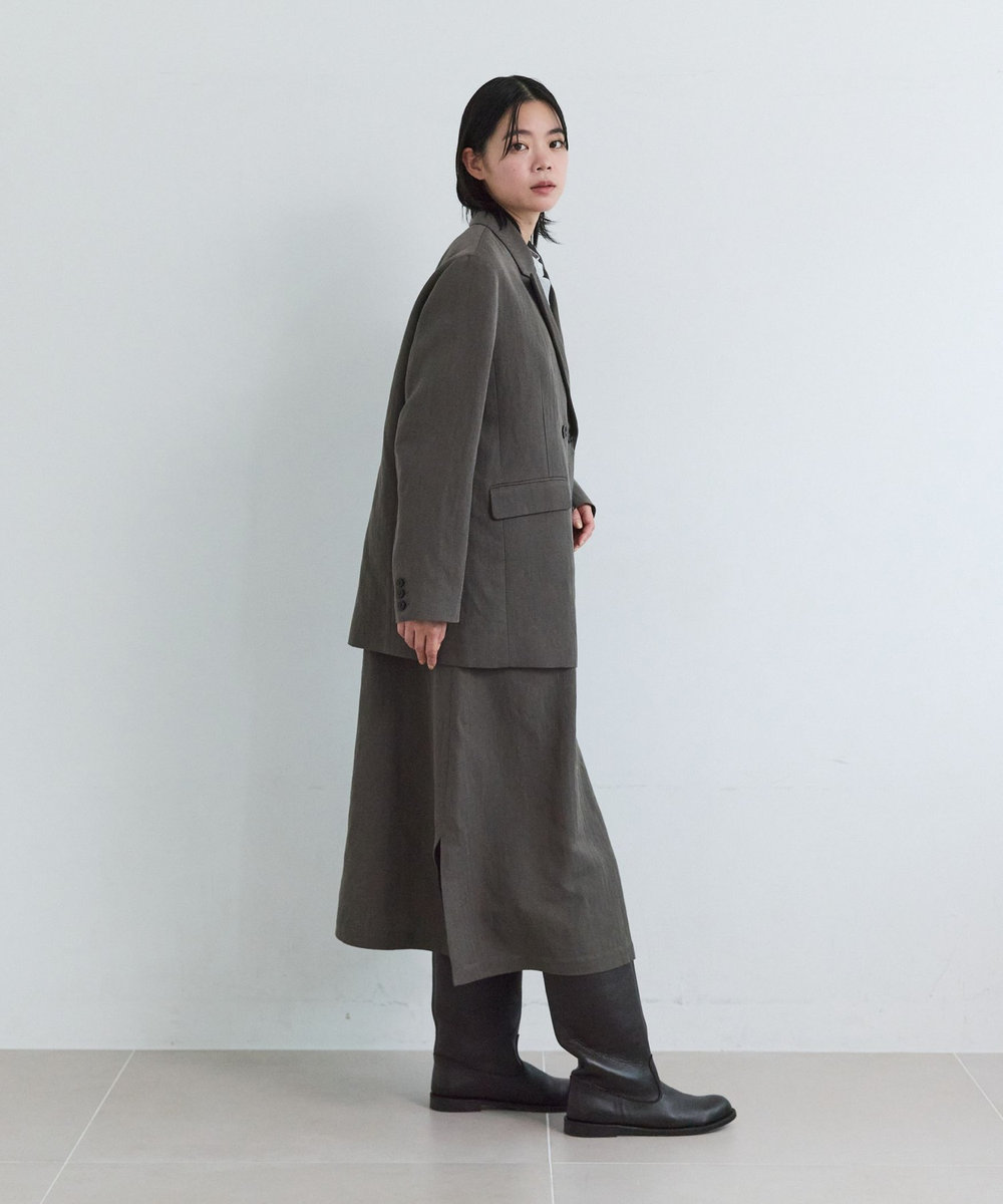 LOISIR ウールリネンヘリンボーンダブルブレストジャケット キャメル