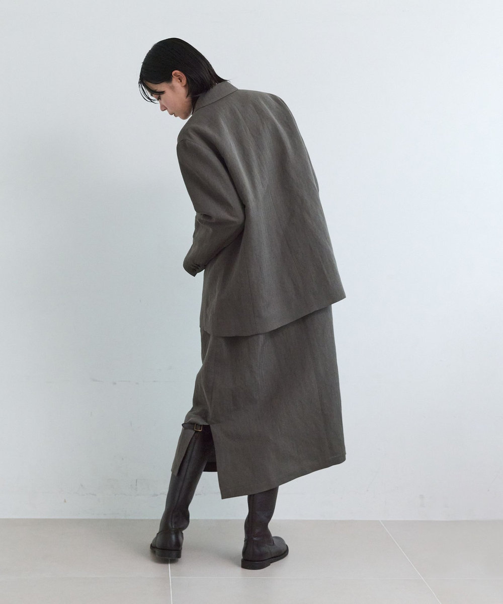 LOISIR ウールリネンヘリンボーンダブルブレストジャケット キャメル