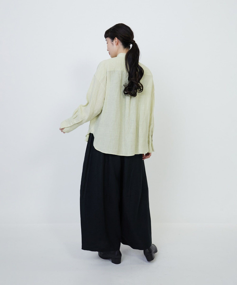 LOISIR グランジリネンランダムタックブラウス ライム