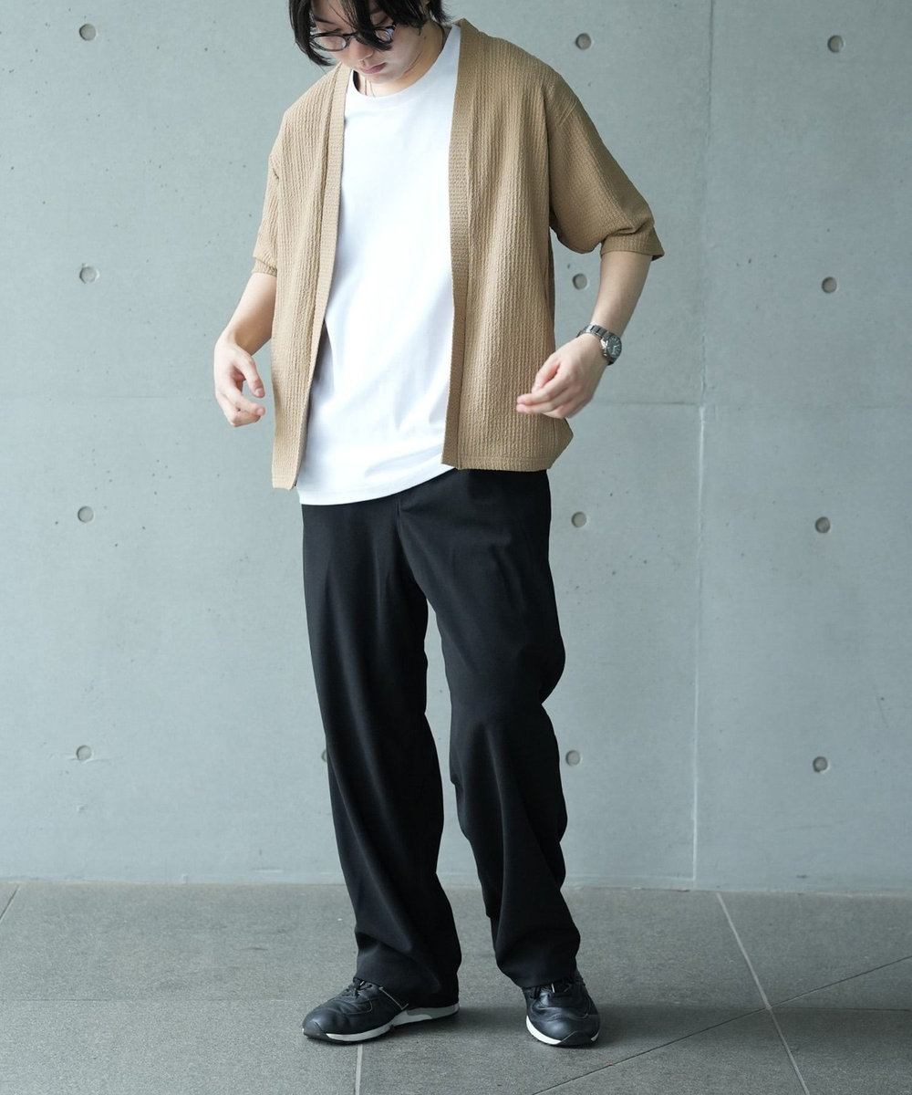 UNION STATION *WEB限定 シアー ジャガード 5分袖 ボタンレスカーディガン ベージュ