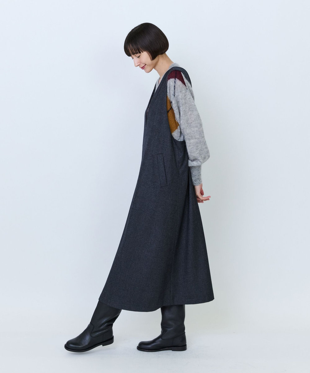 LOISIR クラシカルツイードジャンパースカート チャコールグレー