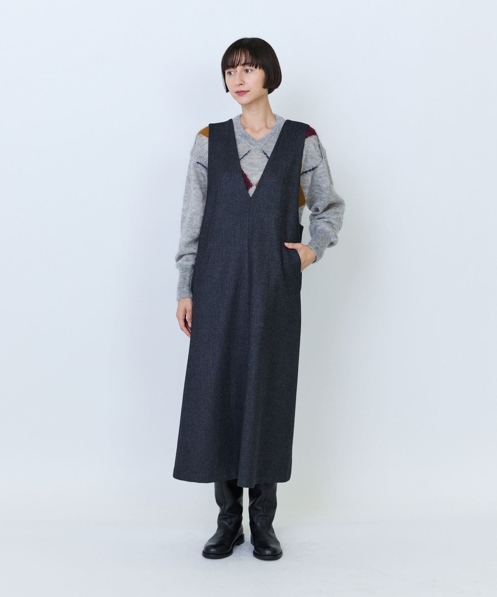 LOISIR クラシカルツイードジャンパースカート チャコールグレー