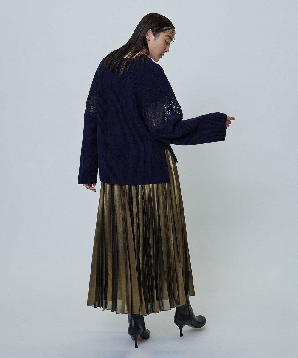 1er Arrondissement レース畦Ｖネックプルオーバー ネイビー