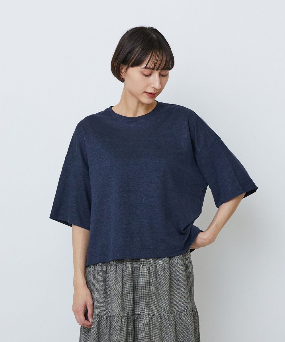 LOISIR リネン天竺ショートTシャツ ネイビー