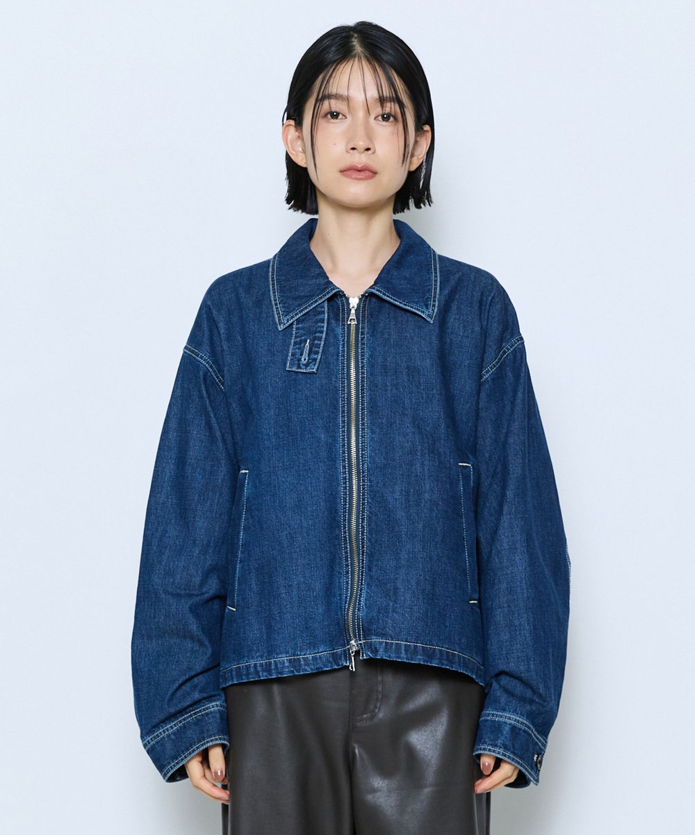 feerique feerique カラーデニムジップブルゾン インディゴブルー