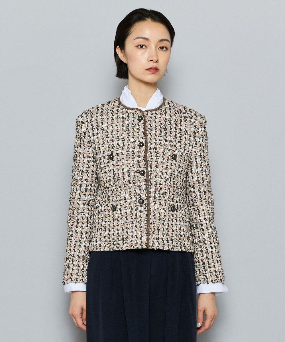 L'EQUIPE COUTURIER LINTONツイードノーカラージャケット ピンク