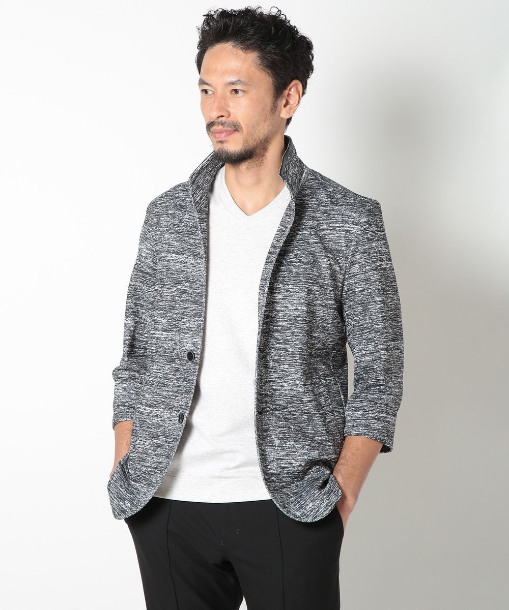 MEN'S BIGI 接触冷感スタンドカラー7分ジャケット ブラック