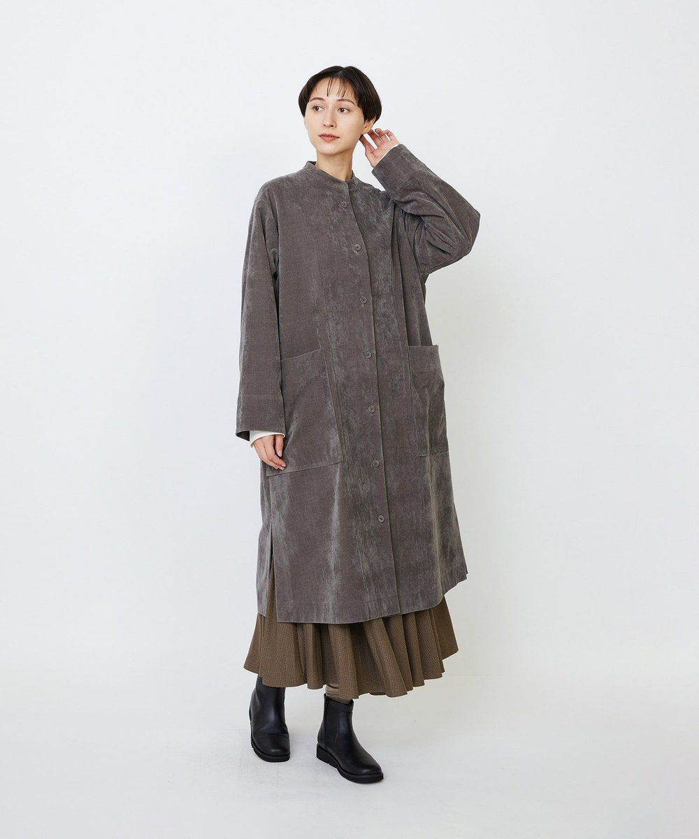 LOISIR シャンブレーベルベットワンピースコート ブラウン
