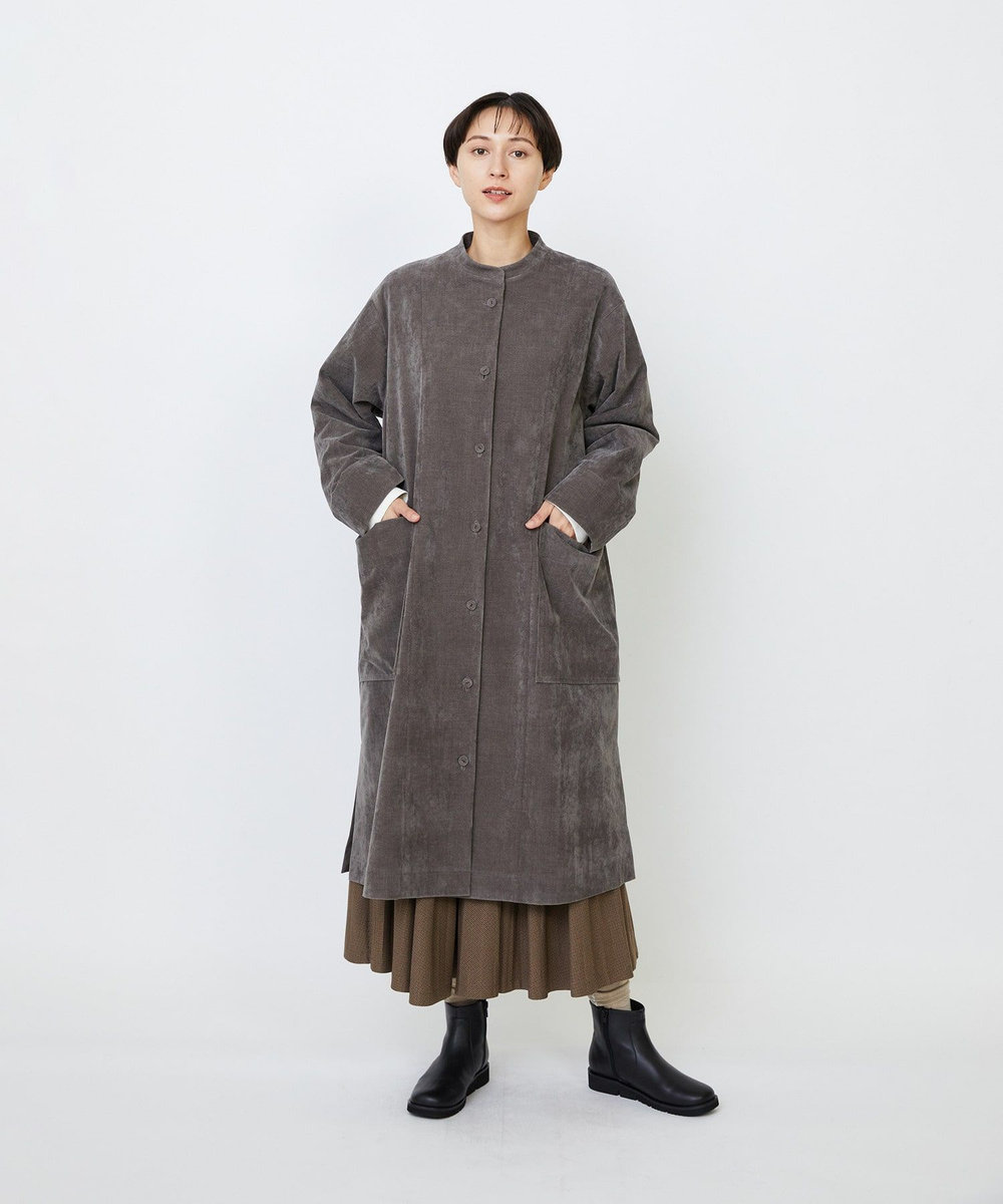 LOISIR シャンブレーベルベットワンピースコート ブラウン
