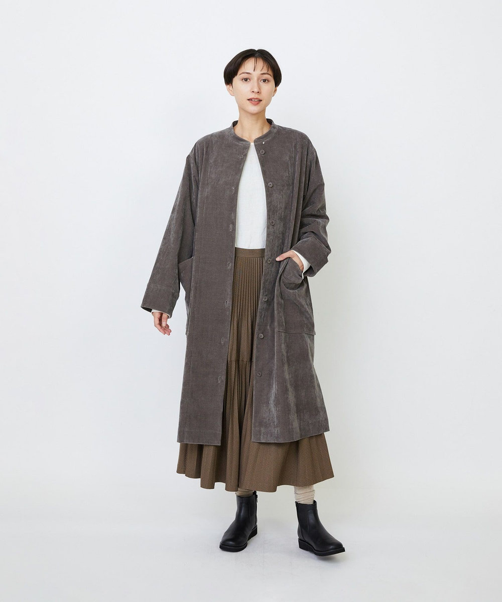 LOISIR シャンブレーベルベットワンピースコート ブラウン