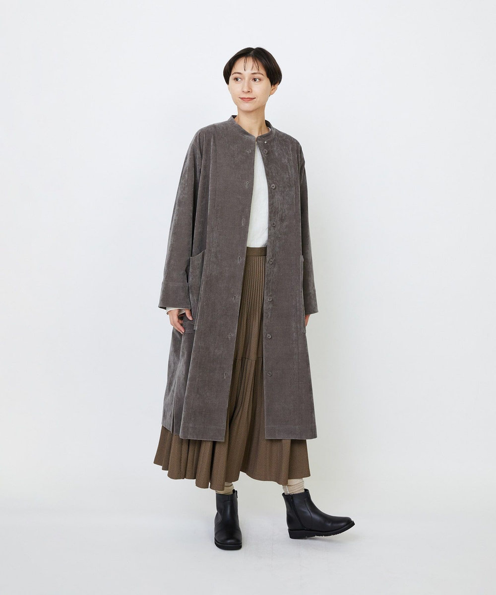 LOISIR シャンブレーベルベットワンピースコート ブラウン