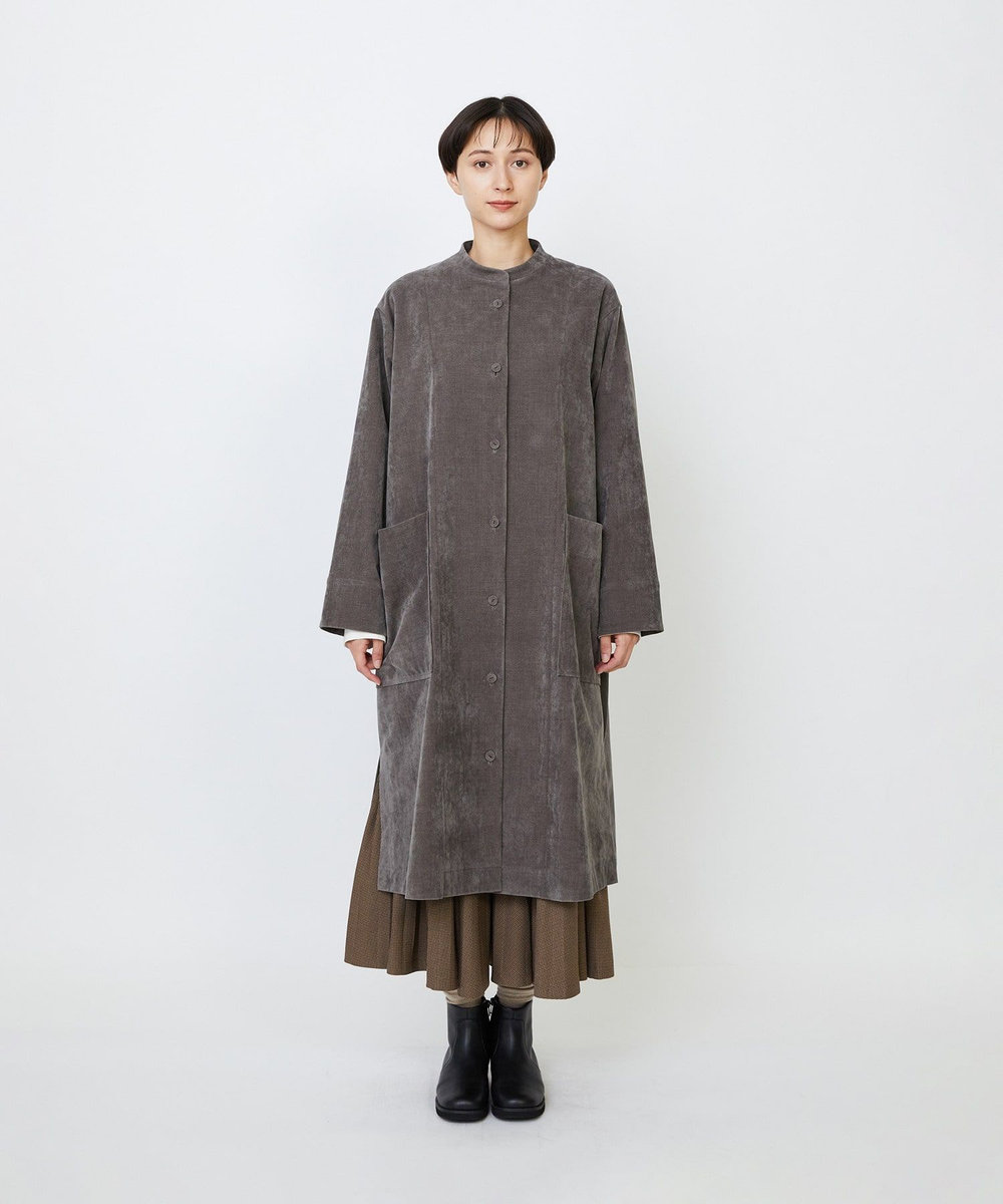 LOISIR シャンブレーベルベットワンピースコート ブラウン